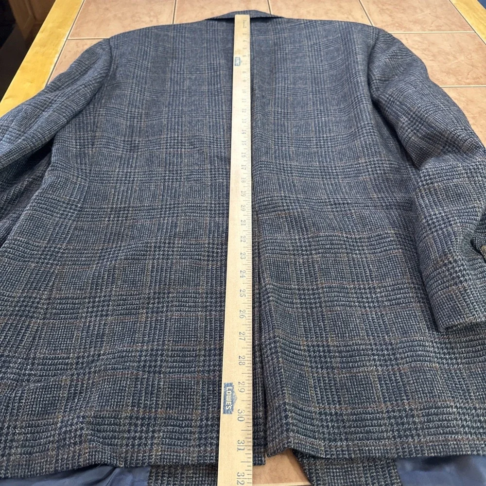 Corbin Mens Sz 44R Blue Brown Glen Plaid Flannel Wool Blazer Sport Coat Jacket